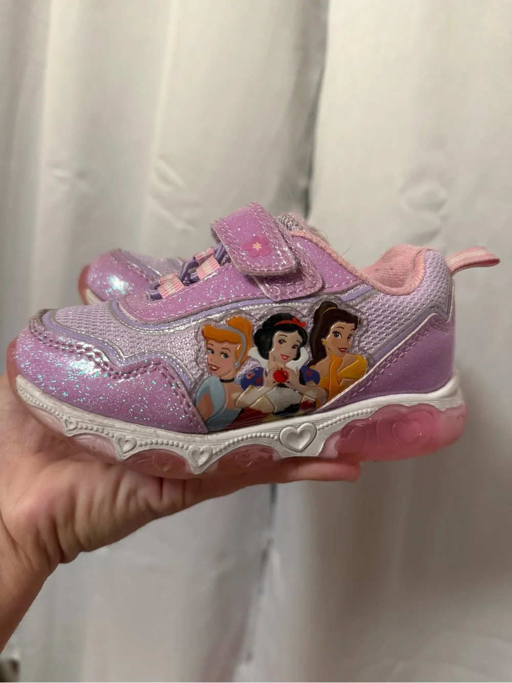 Disney Girls' Pink Glitter Princess Light-Up Sneakers